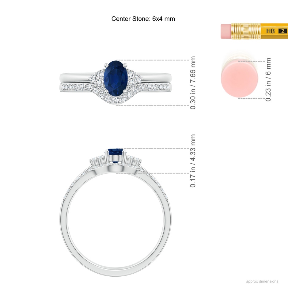 6x4mm AA Blue Sapphire and Diamond Trio Bridal Set in White Gold product image