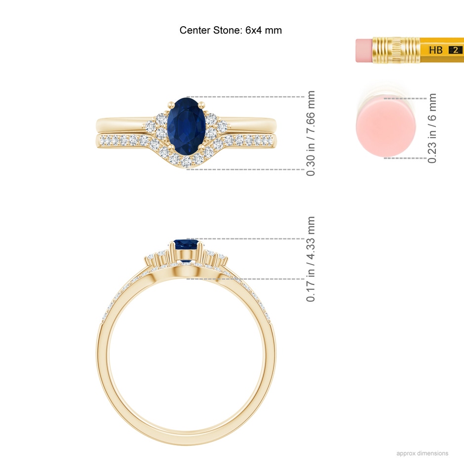 6x4mm AA Blue Sapphire and Diamond Trio Bridal Set in Yellow Gold product image