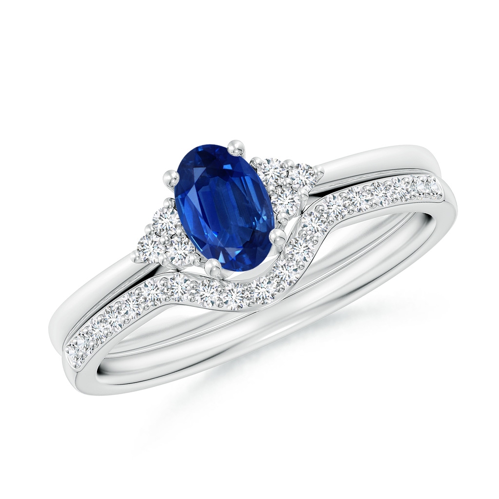 6x4mm AAA Blue Sapphire and Diamond Trio Bridal Set in White Gold