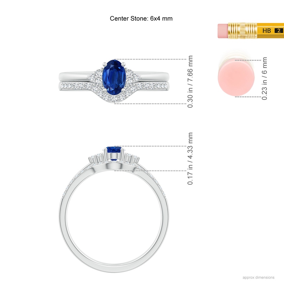 6x4mm AAA Blue Sapphire and Diamond Trio Bridal Set in White Gold product image