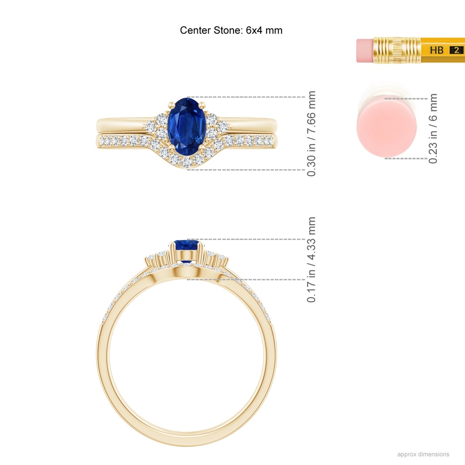 6x4mm AAA Blue Sapphire and Diamond Trio Bridal Set in Yellow Gold product image