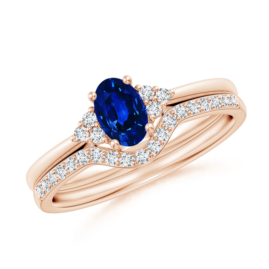 6x4mm AAAA Blue Sapphire and Diamond Trio Bridal Set in Rose Gold 