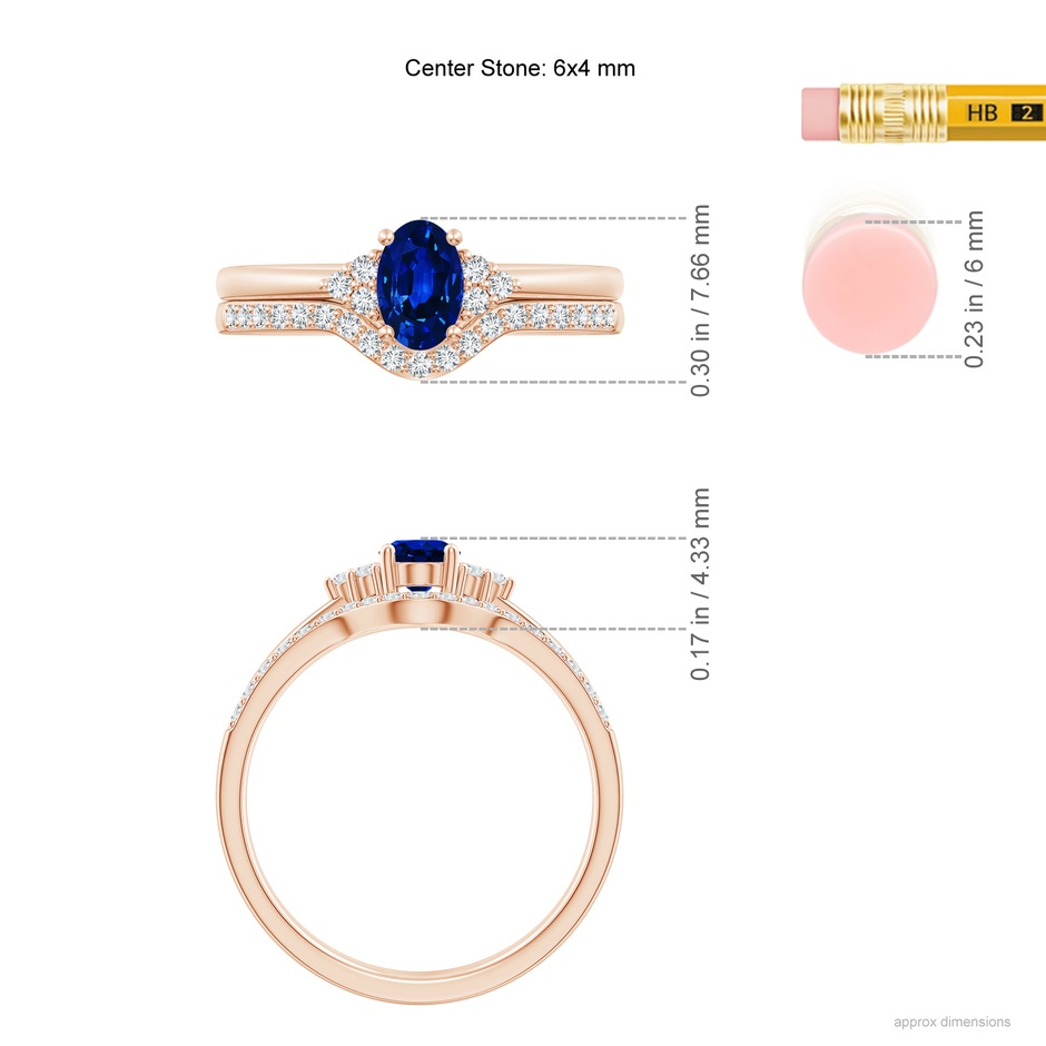 6x4mm AAAA Blue Sapphire and Diamond Trio Bridal Set in Rose Gold product image
