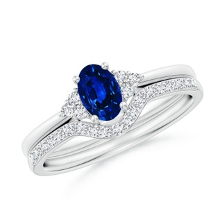 6x4mm AAAA Blue Sapphire and Diamond Trio Bridal Set in White Gold