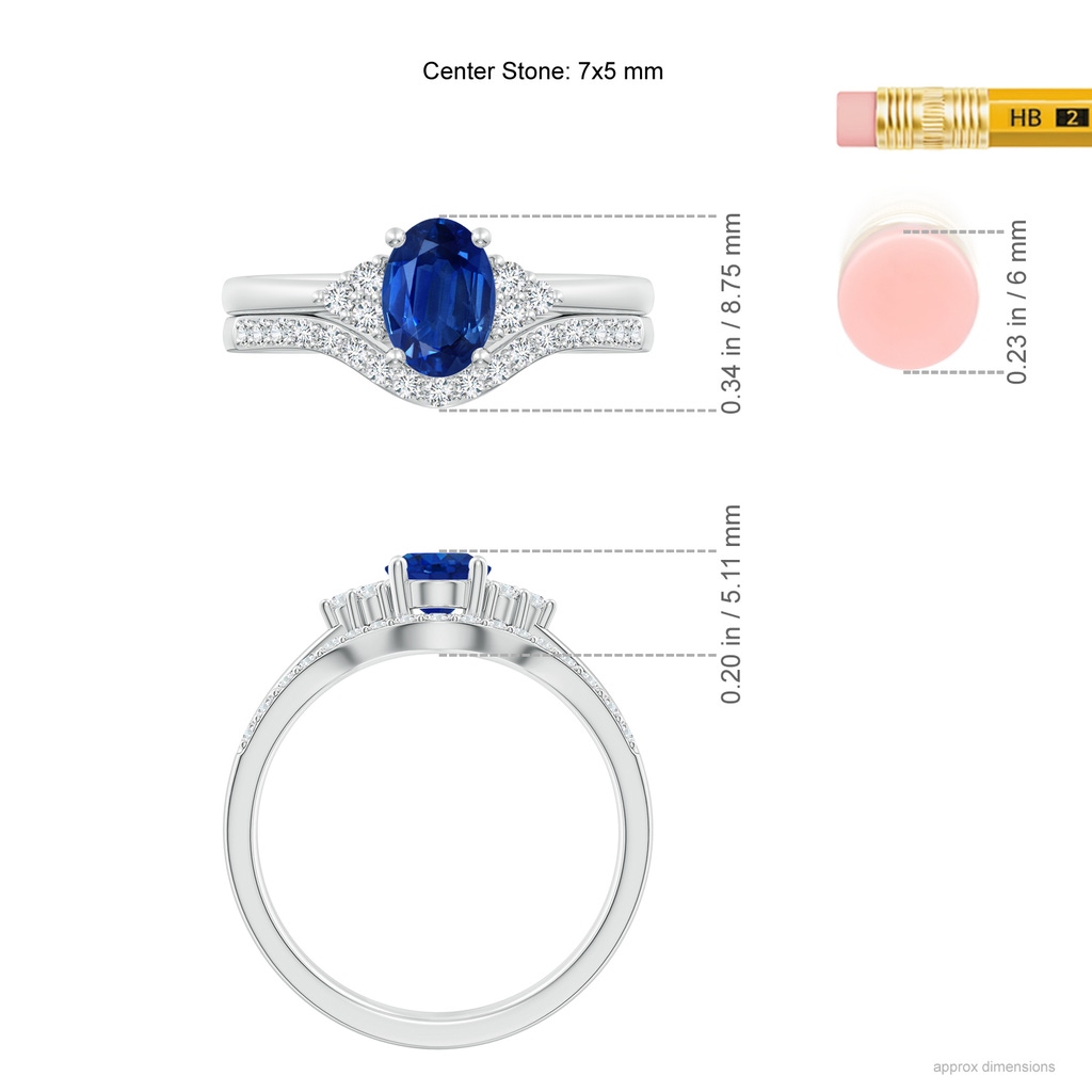 7x5mm AAA Blue Sapphire and Diamond Trio Bridal Set in White Gold Product Image