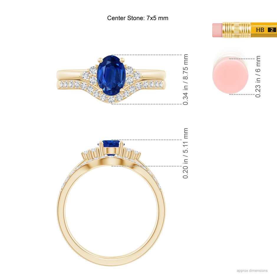 7x5mm AAA Blue Sapphire and Diamond Trio Bridal Set in Yellow Gold product image