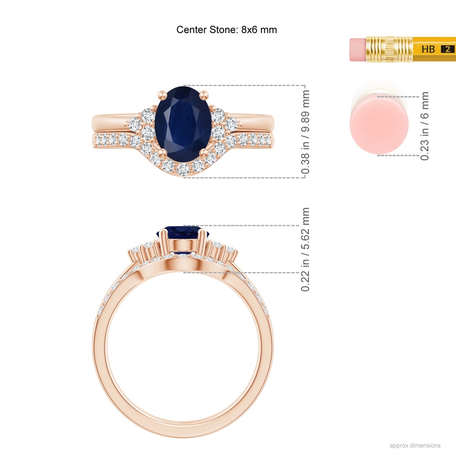 8x6mm A Blue Sapphire and Diamond Trio Bridal Set in Rose Gold product image