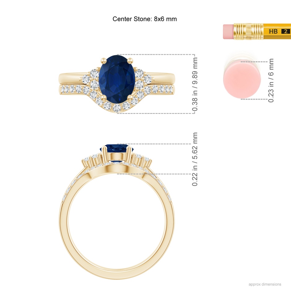 8x6mm AA Blue Sapphire and Diamond Trio Bridal Set in Yellow Gold product image
