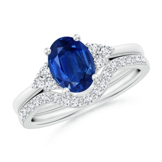 8x6mm AAA Blue Sapphire and Diamond Trio Bridal Set in White Gold