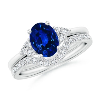 8x6mm AAAA Blue Sapphire and Diamond Trio Bridal Set in P950 Platinum