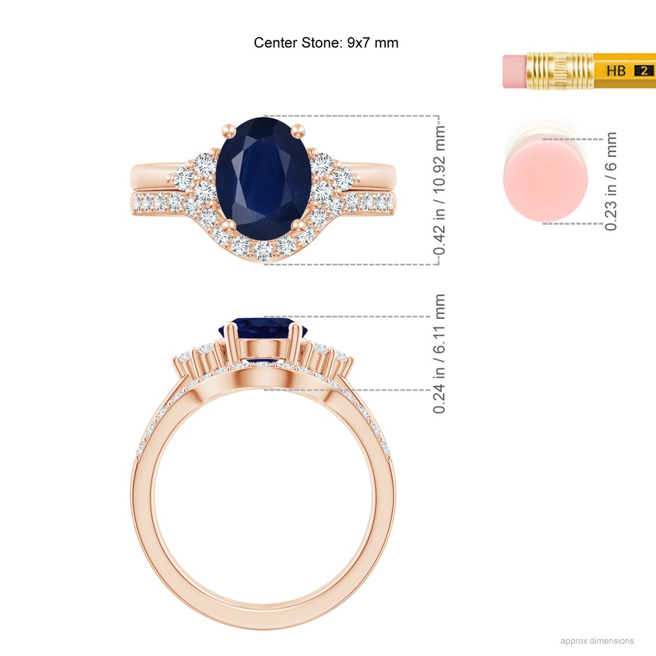 9x7mm A Blue Sapphire and Diamond Trio Bridal Set in Rose Gold product image