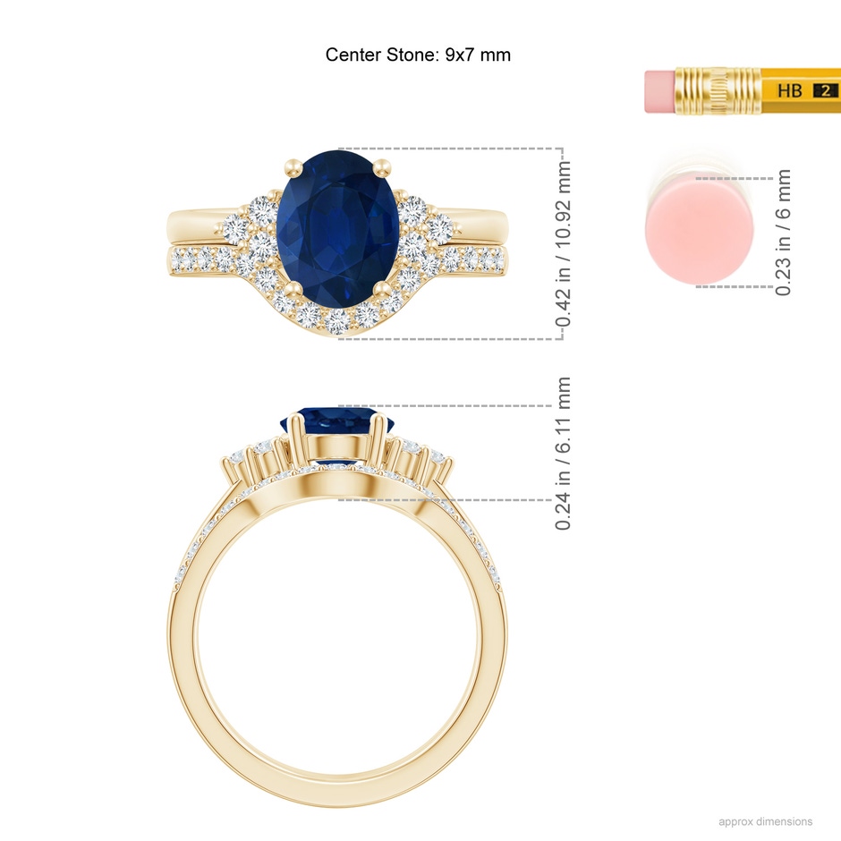 9x7mm AA Blue Sapphire and Diamond Trio Bridal Set in Yellow Gold product image