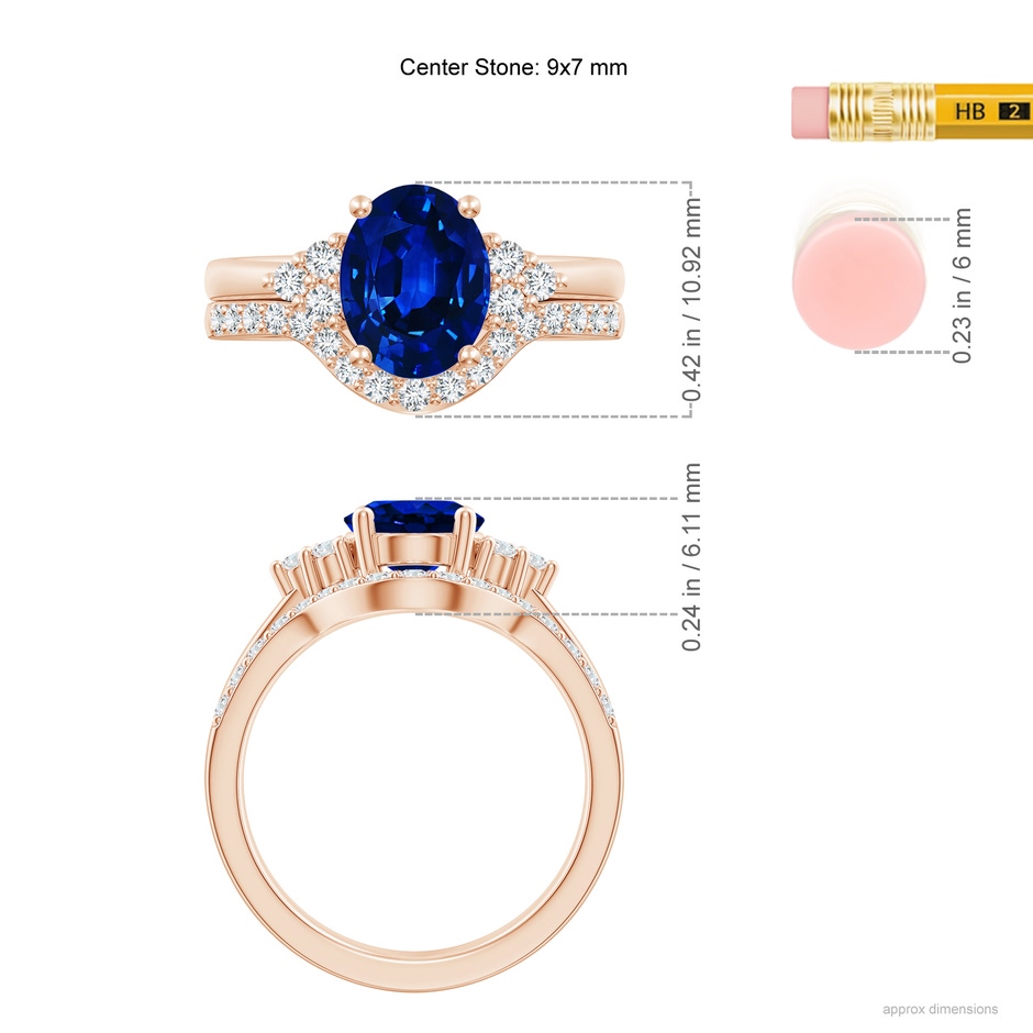 9x7mm AAAA Blue Sapphire and Diamond Trio Bridal Set in Rose Gold product image