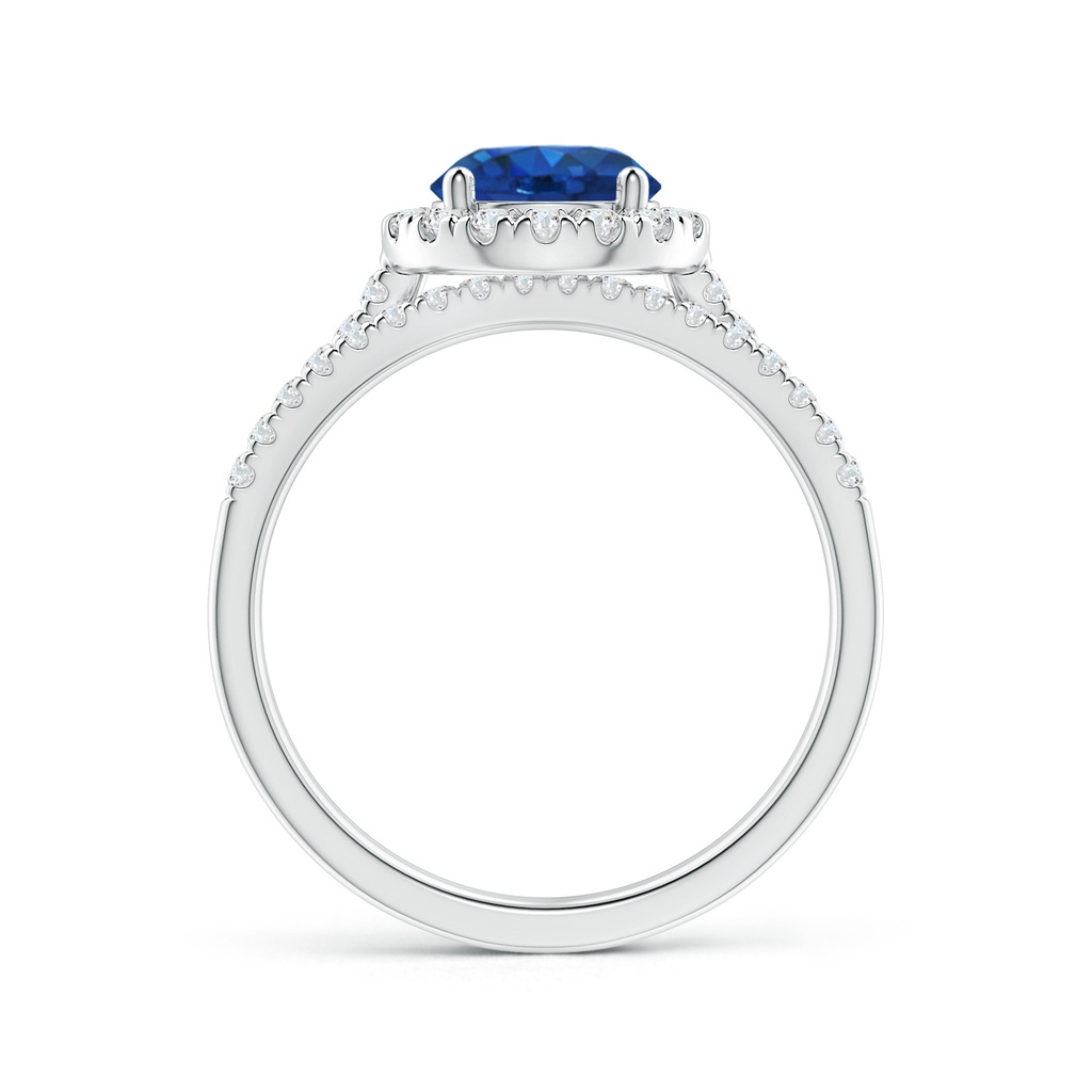 7mm AAA Blue Sapphire and Diamond Halo Comfort Fit Bridal Set in White Gold Side-1
