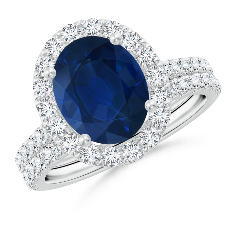 10x8mm AA Classic Blue Sapphire and Diamond Bridal Set in P950 Platinum 