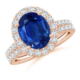10x8mm AAA Classic Blue Sapphire and Diamond Bridal Set in Rose Gold