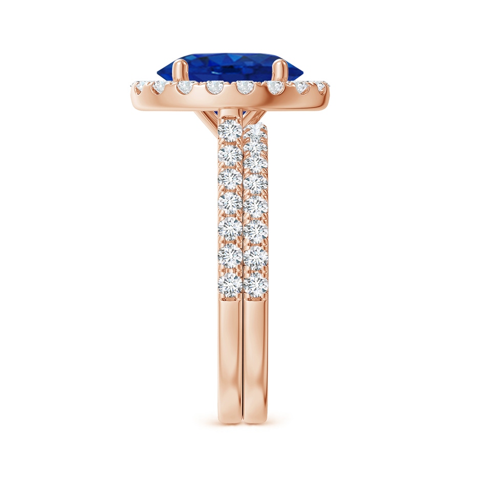 10x8mm AAA Classic Blue Sapphire and Diamond Bridal Set in Rose Gold side-2