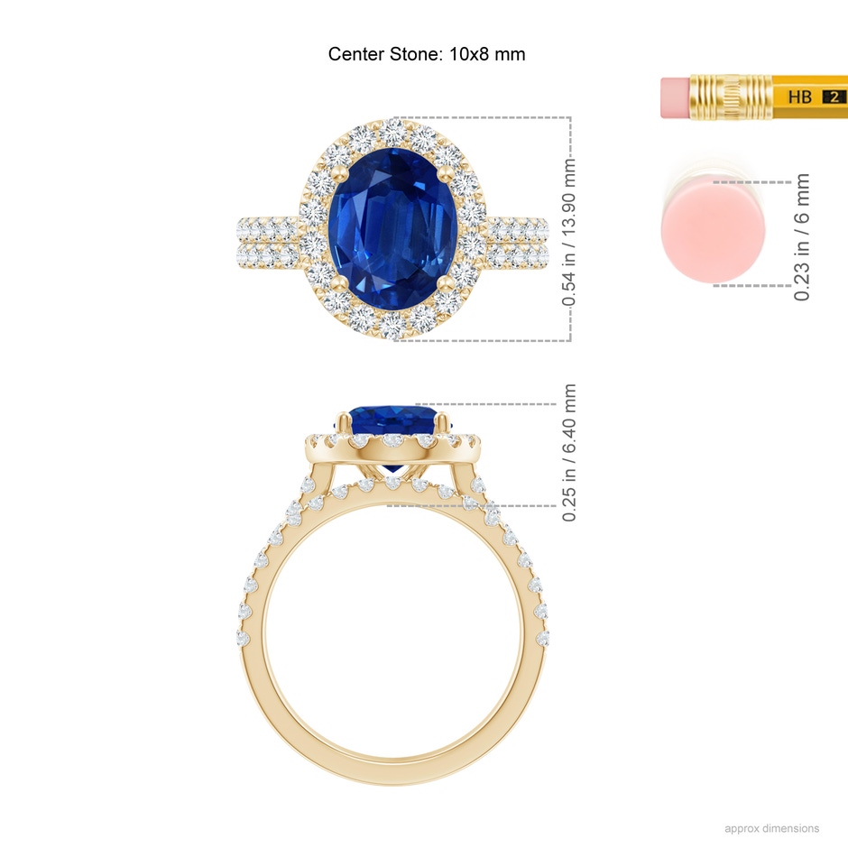 10x8mm AAA Classic Blue Sapphire and Diamond Bridal Set in Yellow Gold ruler