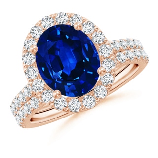 10x8mm AAAA Classic Blue Sapphire and Diamond Bridal Set in 9K Rose Gold
