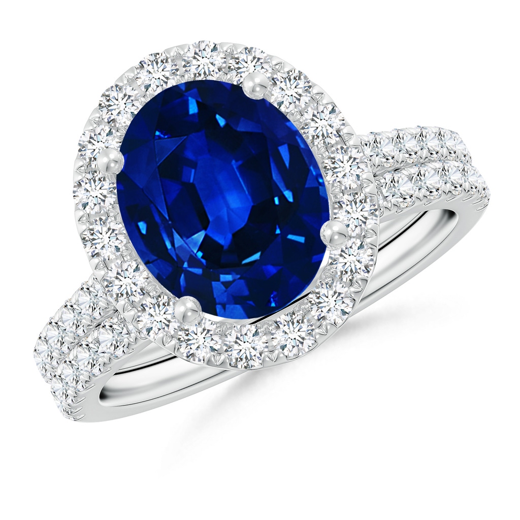 10x8mm AAAA Classic Blue Sapphire and Diamond Bridal Set in P950 Platinum