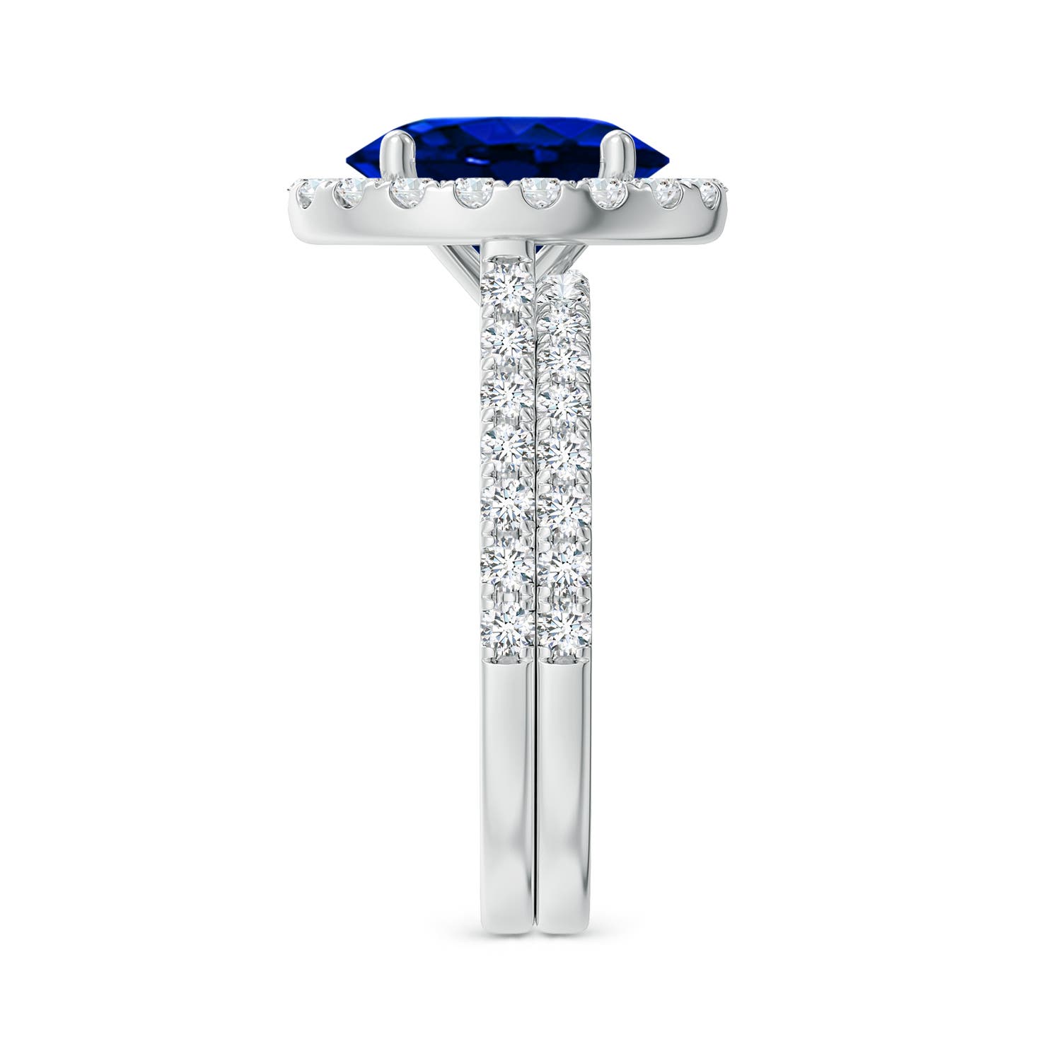 10x8mm AAAA Classic Blue Sapphire and Diamond Bridal Set in White Gold - side 3