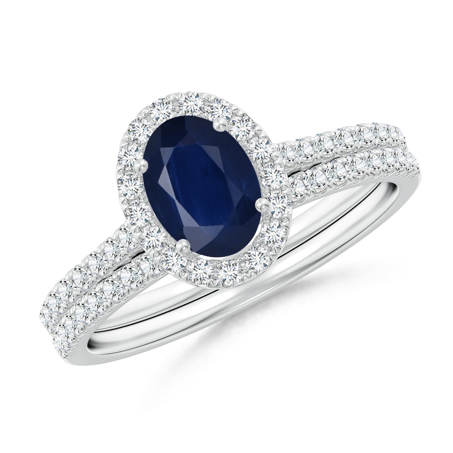 7x5mm A Classic Blue Sapphire and Diamond Bridal Set in P950 Platinum