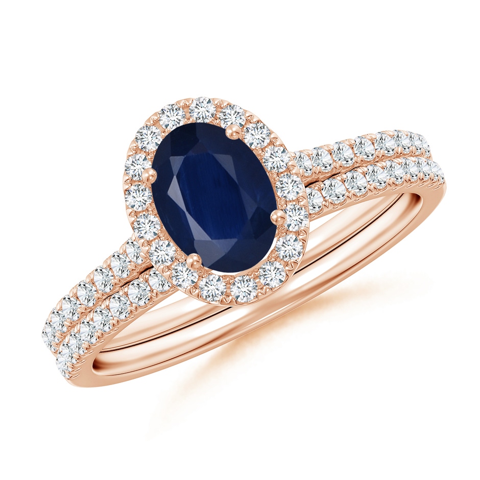 7x5mm A Classic Blue Sapphire and Diamond Bridal Set in Rose Gold 