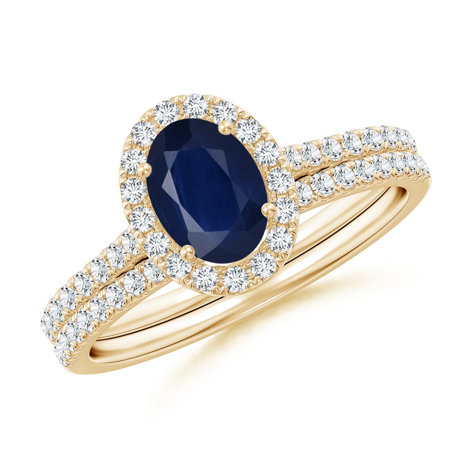7x5mm A Classic Blue Sapphire and Diamond Bridal Set in Yellow Gold 