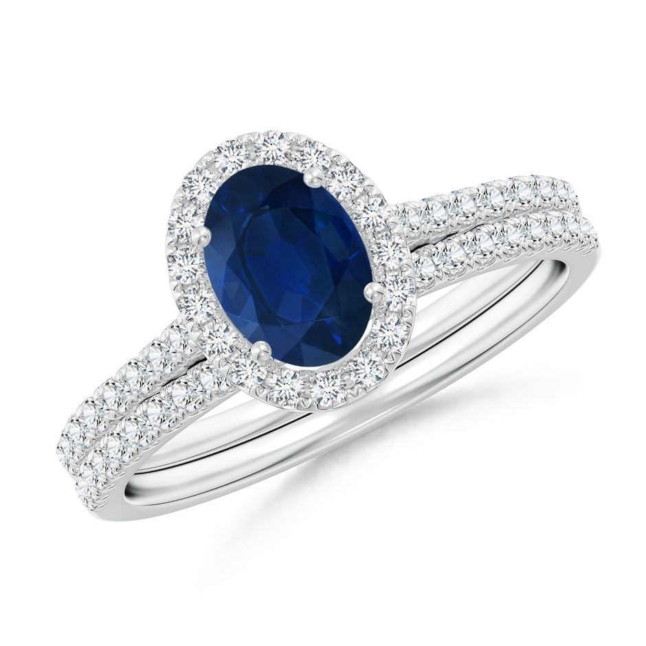 7x5mm AA Classic Blue Sapphire and Diamond Bridal Set in White Gold 