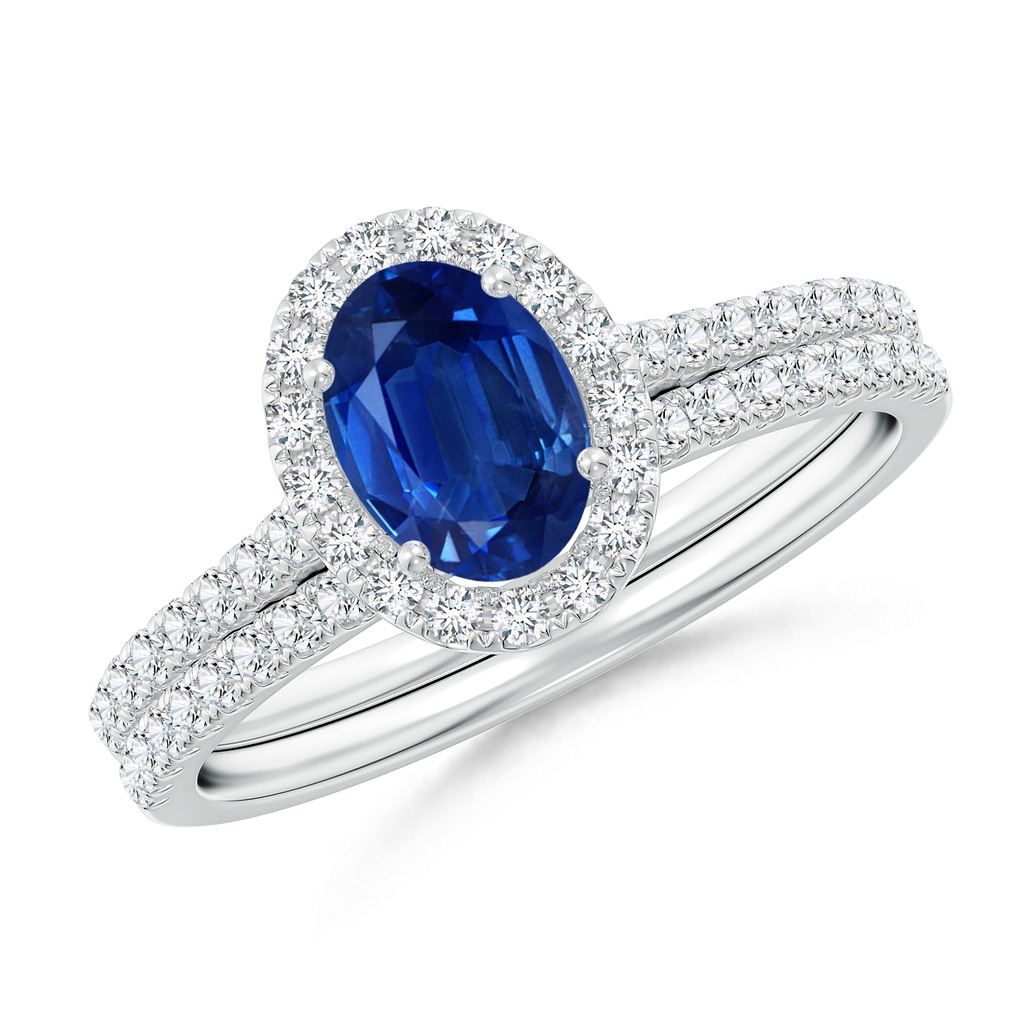 7x5mm AAA Classic Blue Sapphire and Diamond Bridal Set in White Gold