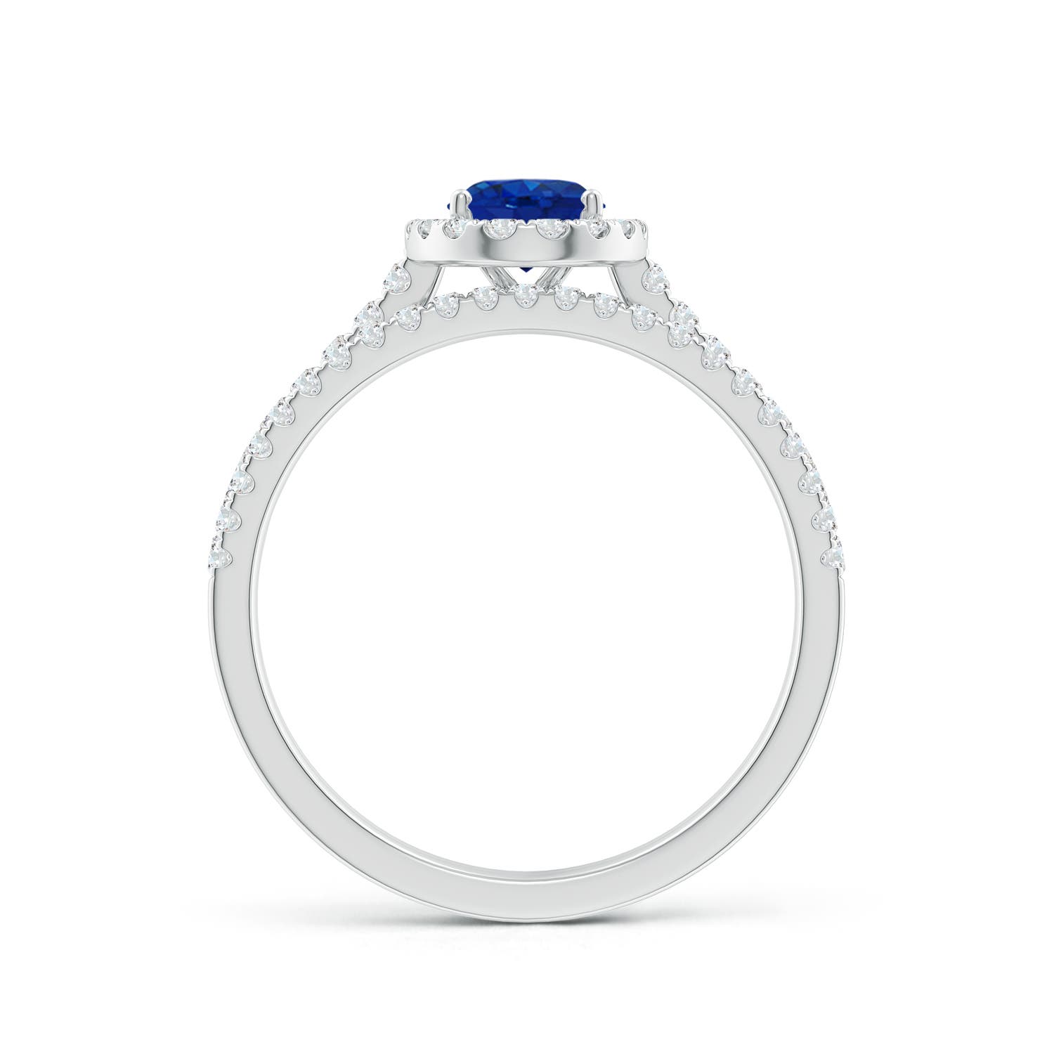7x5mm AAA Classic Blue Sapphire and Diamond Bridal Set in White Gold - side 2