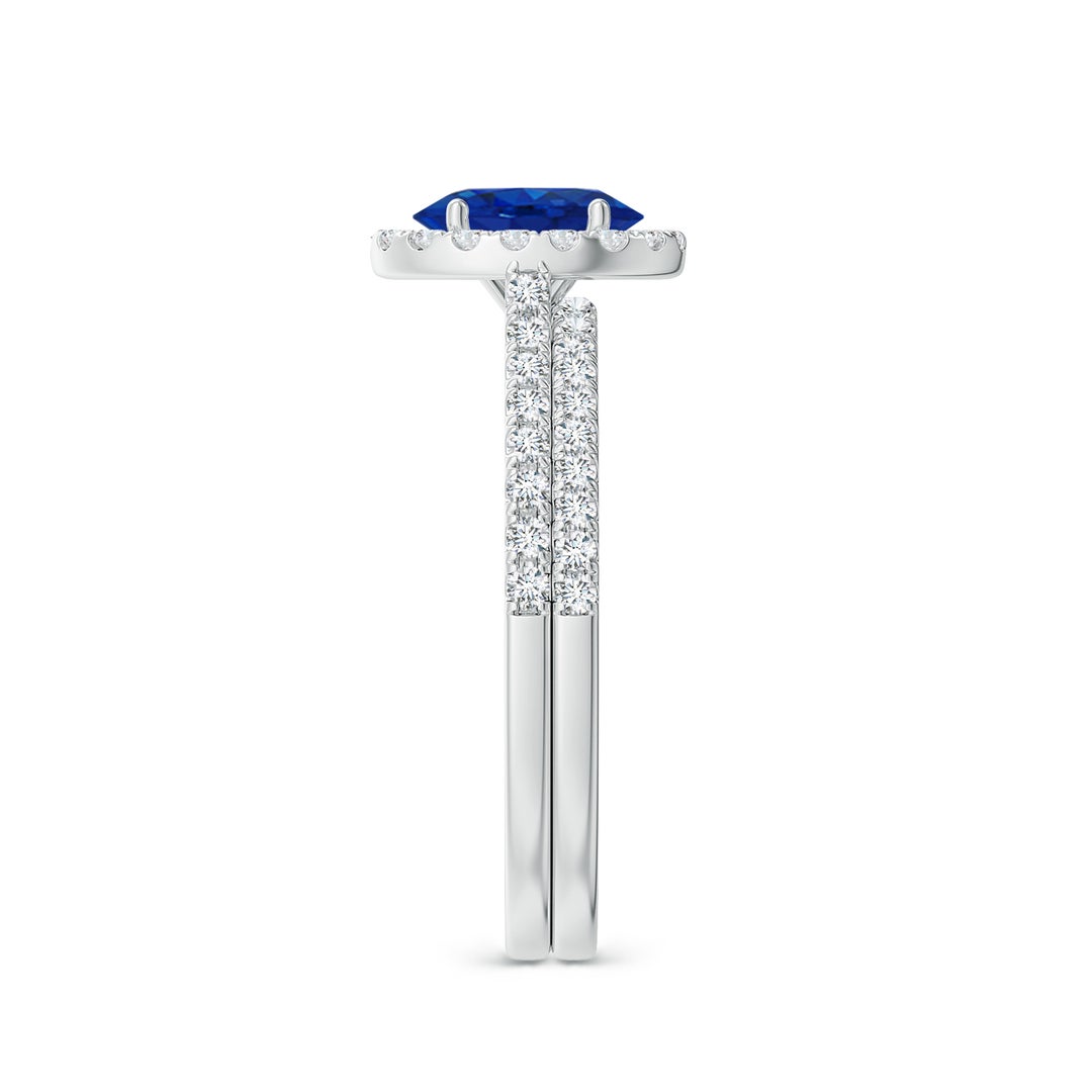 7x5mm AAA Classic Blue Sapphire and Diamond Bridal Set in White Gold - side 3