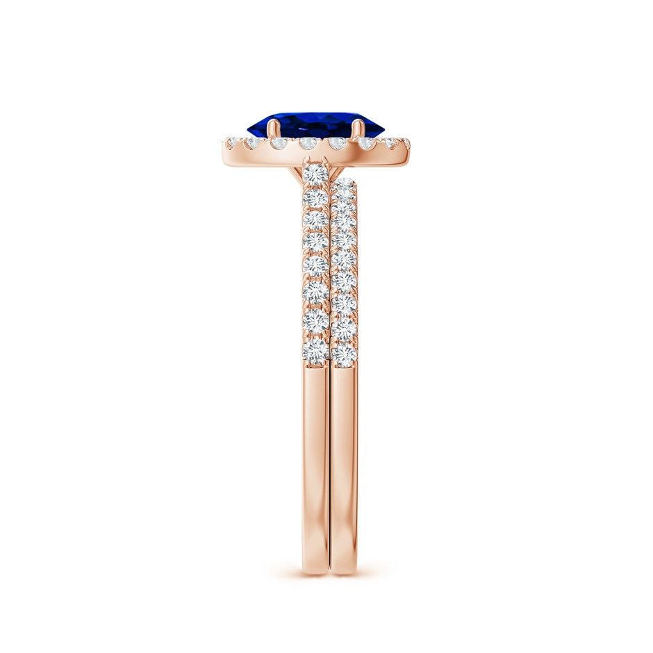 7x5mm AAAA Classic Blue Sapphire and Diamond Bridal Set in Rose Gold side-2