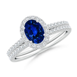 7x5mm AAAA Classic Blue Sapphire and Diamond Bridal Set in White Gold