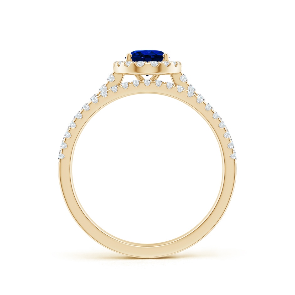 7x5mm AAAA Classic Blue Sapphire and Diamond Bridal Set in Yellow Gold side-1
