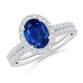 8x6mm AAA Classic Blue Sapphire and Diamond Bridal Set in White Gold