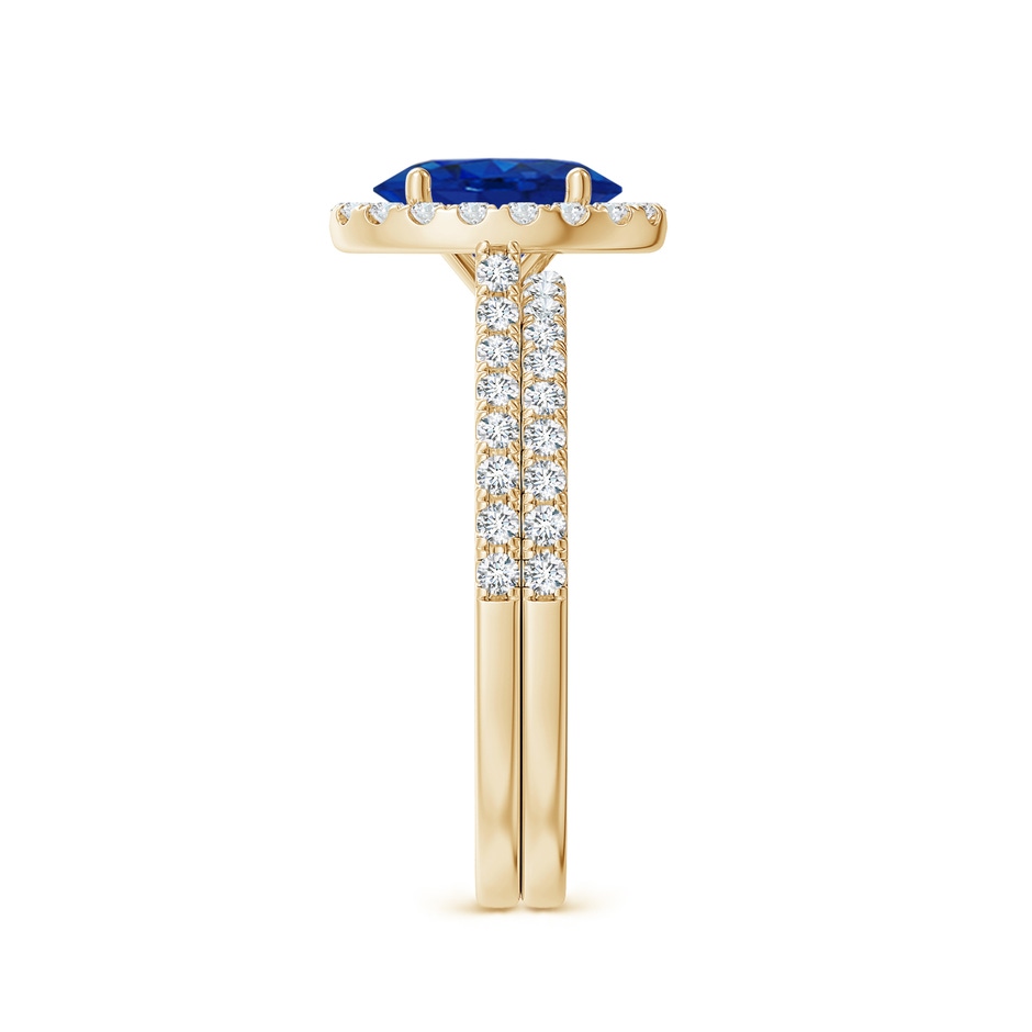 8x6mm AAA Classic Blue Sapphire and Diamond Bridal Set in Yellow Gold side-2