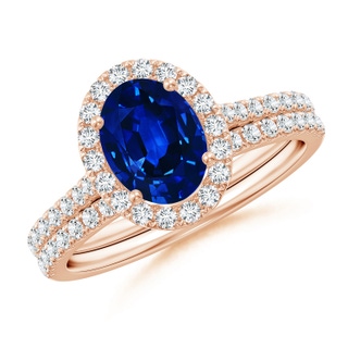 8x6mm AAAA Classic Blue Sapphire and Diamond Bridal Set in Rose Gold