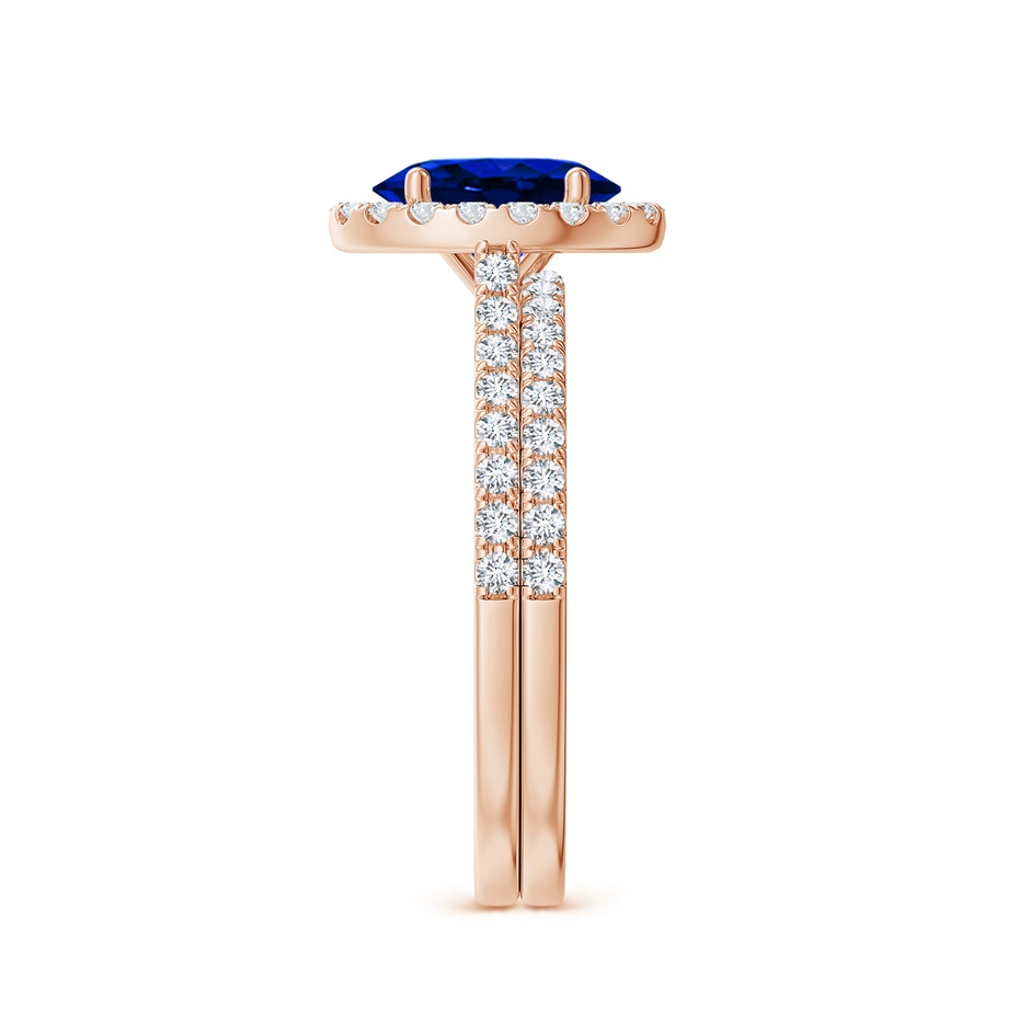 8x6mm AAAA Classic Blue Sapphire and Diamond Bridal Set in Rose Gold side-2