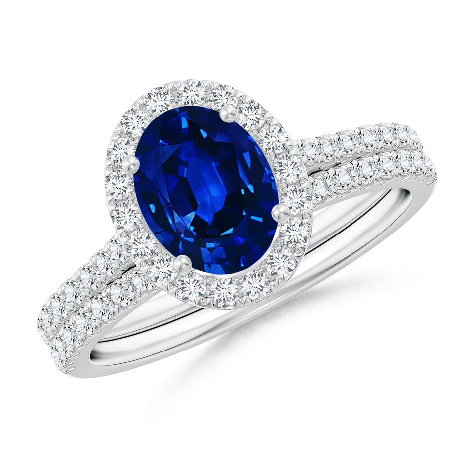 8x6mm AAAA Classic Blue Sapphire and Diamond Bridal Set in White Gold 
