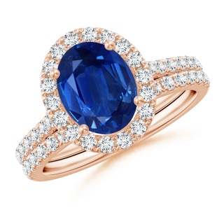 9x7mm AAA Classic Blue Sapphire and Diamond Bridal Set in 9K Rose Gold