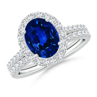 9x7mm AAAA Classic Blue Sapphire and Diamond Bridal Set in P950 Platinum
