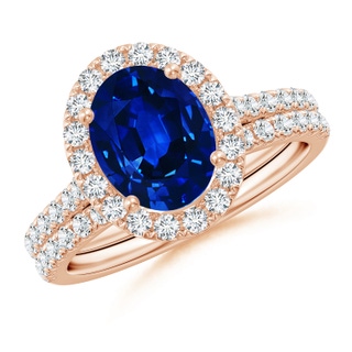 9x7mm AAAA Classic Blue Sapphire and Diamond Bridal Set in Rose Gold