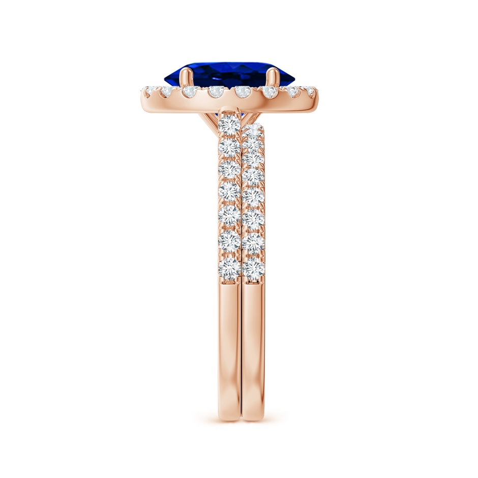 9x7mm AAAA Classic Blue Sapphire and Diamond Bridal Set in Rose Gold side-2