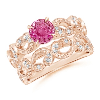 6mm AAA Nature Inspired Pink Sapphire & Diamond Filigree Bridal Set in Rose Gold