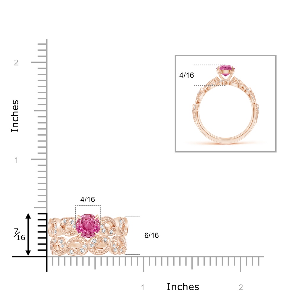 6mm AAA Nature Inspired Pink Sapphire & Diamond Filigree Bridal Set in Rose Gold Product Image