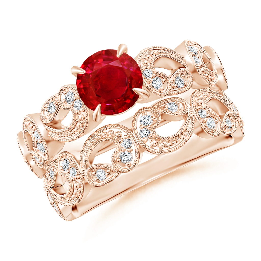 6mm AAA Nature Inspired Ruby & Diamond Filigree Bridal Set in Rose Gold