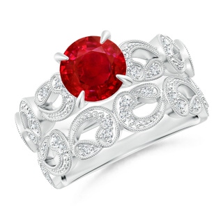 7mm AAA Nature Inspired Ruby & Diamond Filigree Bridal Set in P950 Platinum