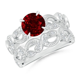 7mm AAAA Nature Inspired Ruby & Diamond Filigree Bridal Set in P950 Platinum