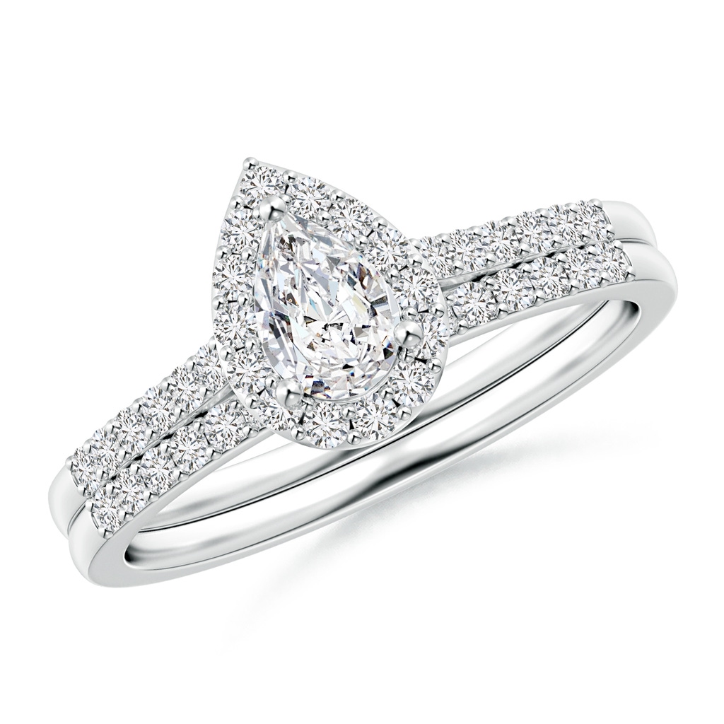 6x4mm HSI2 Pear-Shaped Diamond Halo Bridal Set with Accents in White Gold